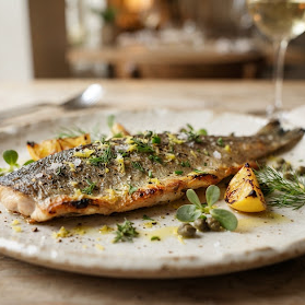 Plat de truite et herbes.