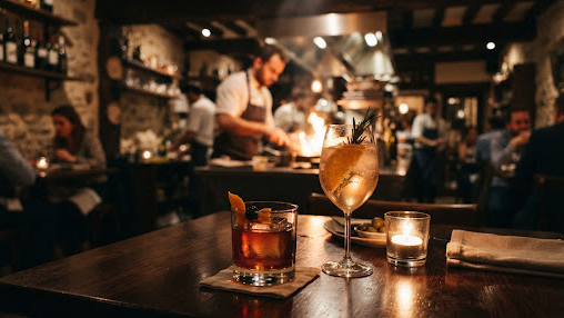 Atmosphère du restaurant au dîner.